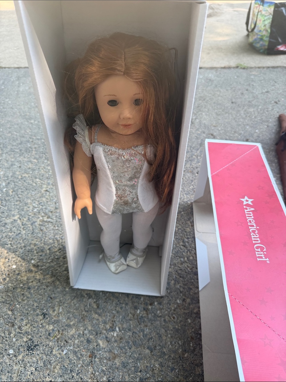 American Girl Doll in White and Silver Ballet Costume